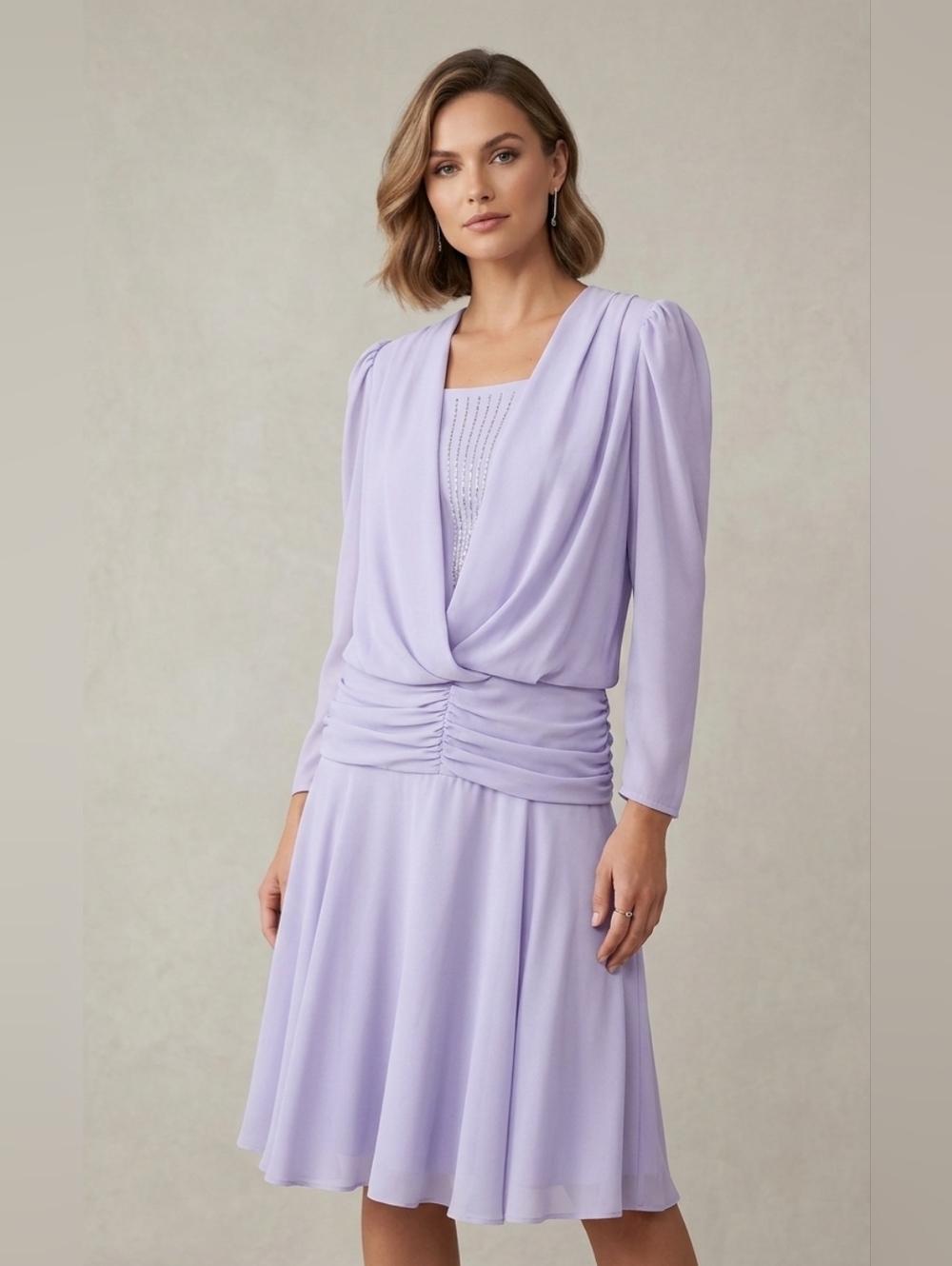 Rare Vintage Nu-Mode 1960s Evening Formal Purple Dress Paded Shoulders Large